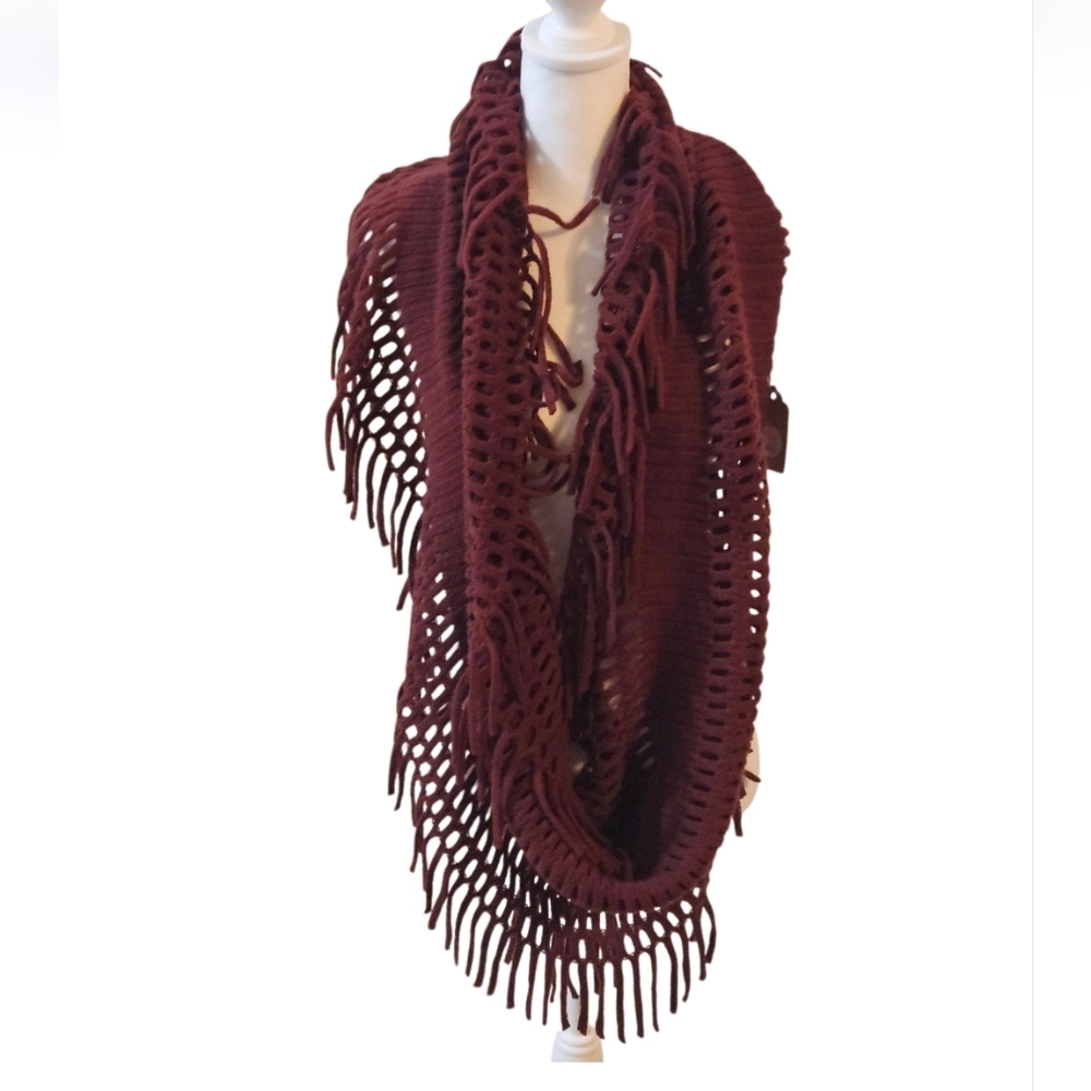 Couture Gypsy Infinitive Scarf Burgundy cut-out tassel rectangular chenille c - Picture 7 of 17